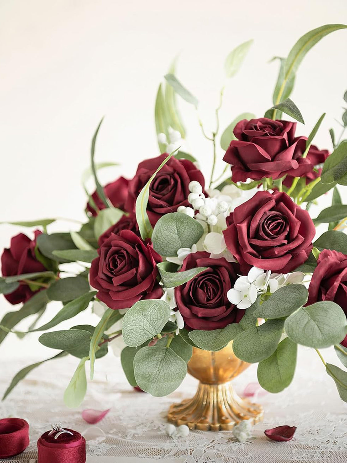 Burgundy Artificial Flowers 16pcs Cream Silk Roses DIY Box