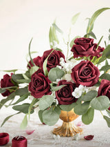 Burgundy Artificial Flowers 16pcs Cream Silk Roses DIY Box