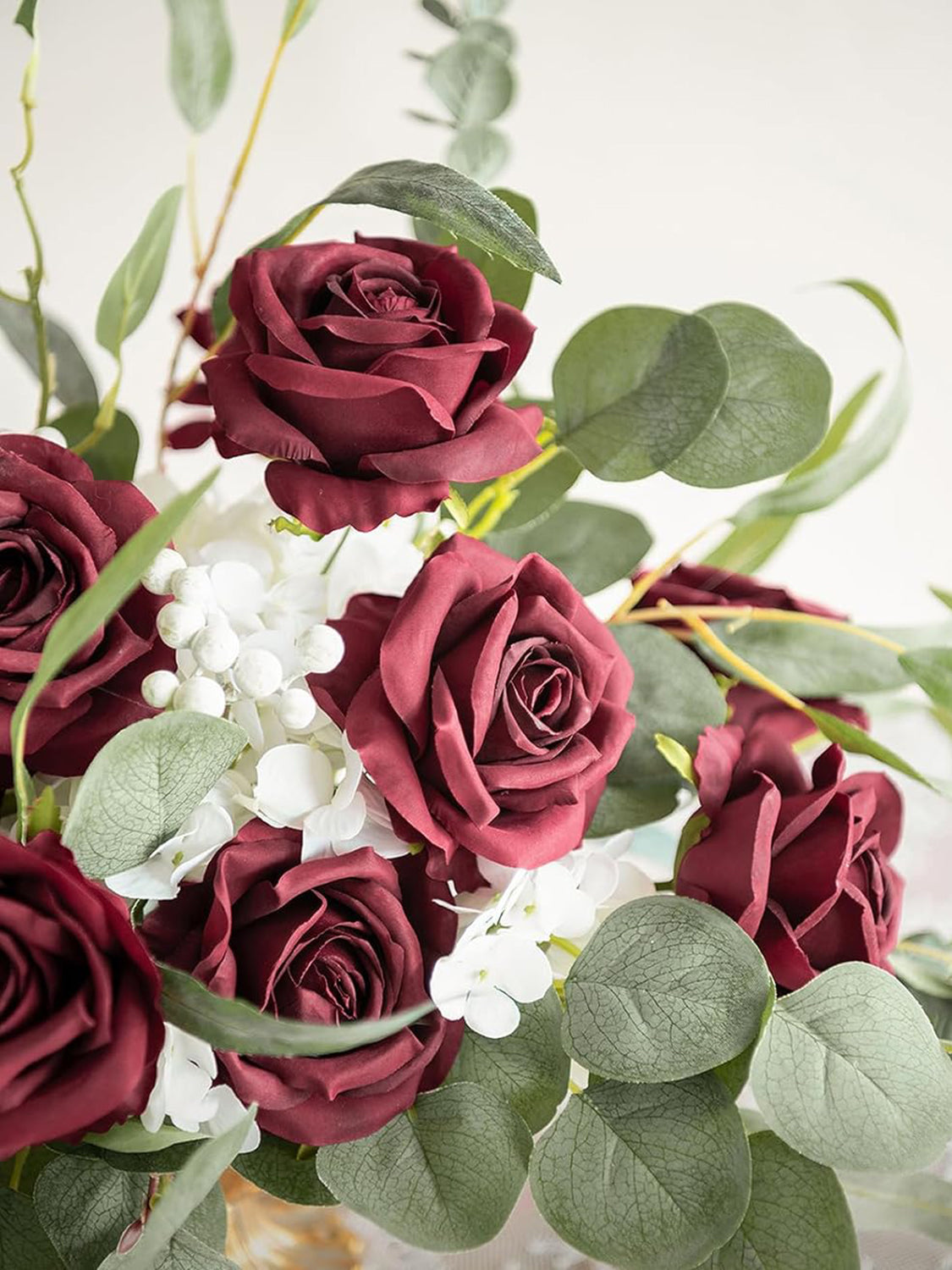 Burgundy Artificial Flowers 16pcs Cream Silk Roses DIY Box