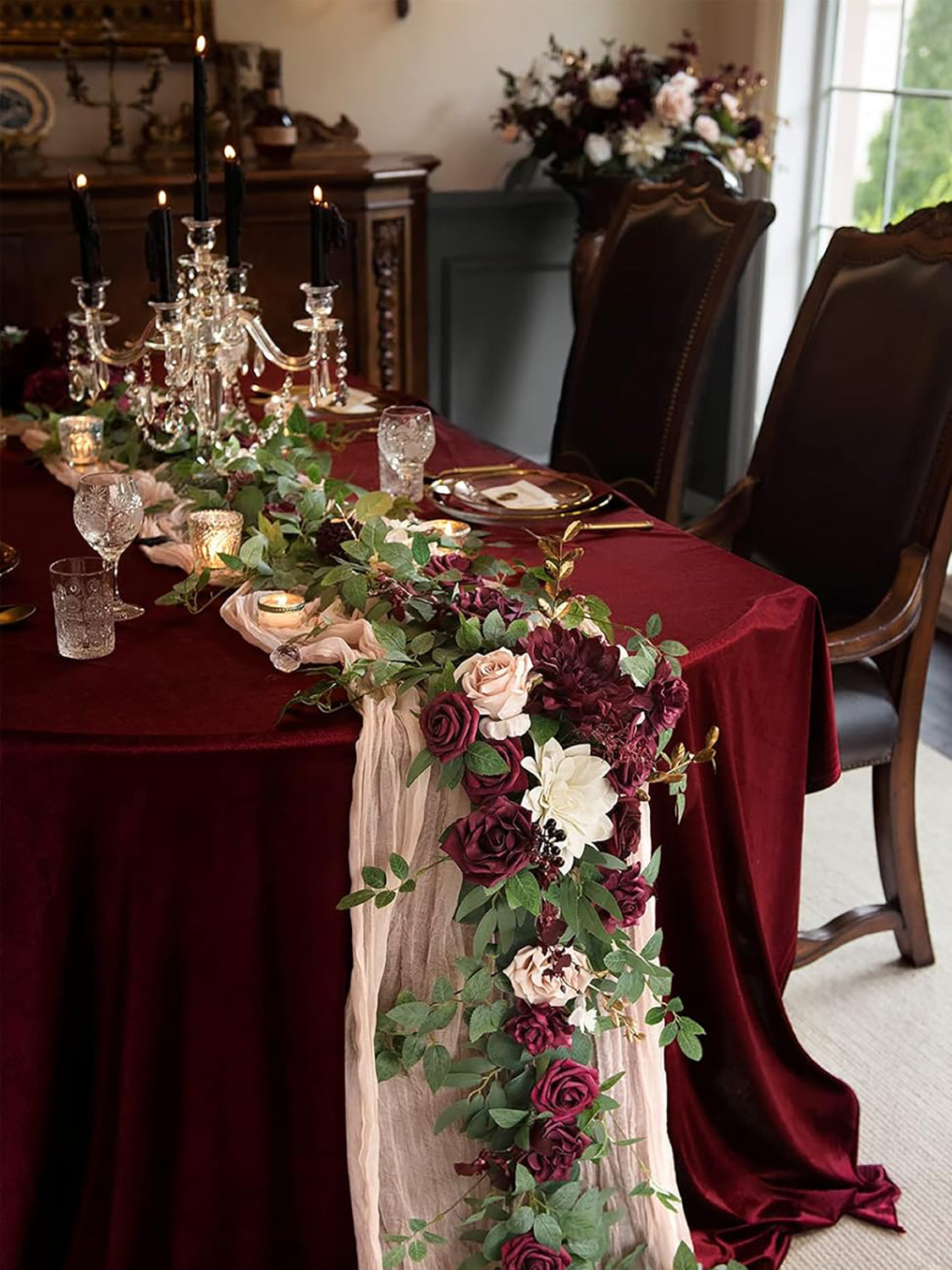 Burgundy Artificial Flowers 16pcs Cream Silk Roses DIY Box