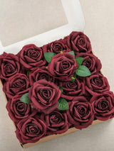 Burgundy Artificial Flowers 16pcs Cream Silk Roses DIY Box