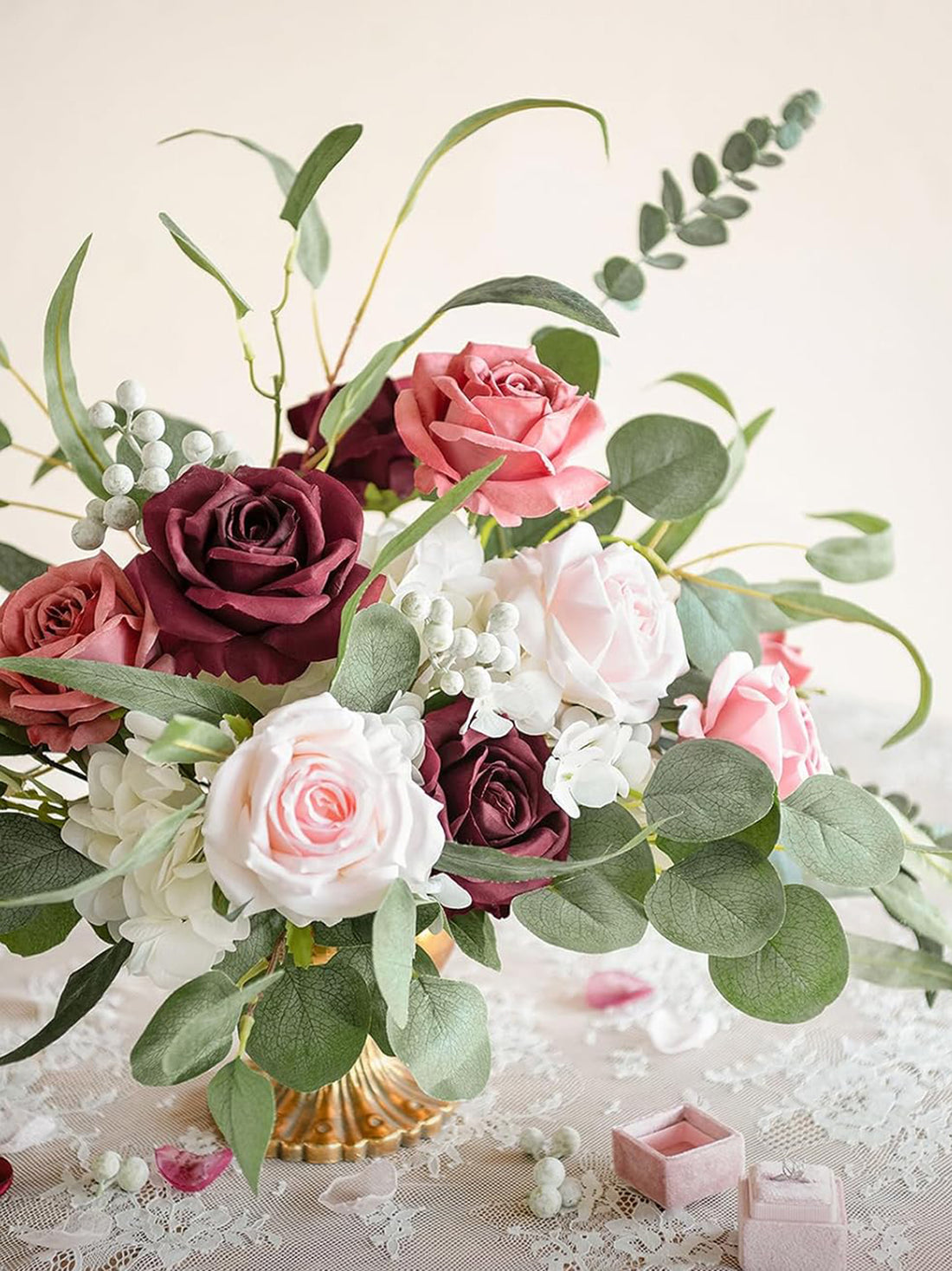 Burgundy & Cinnamon & Shabby Blush & Champagne Artificial Flowers 16pcs Cream Silk Roses DIY Box