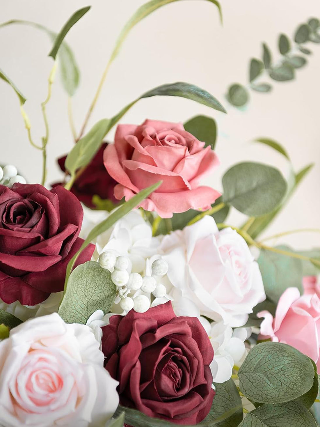 Burgundy & Cinnamon & Shabby Blush & Champagne Artificial Flowers 16pcs Cream Silk Roses DIY Box