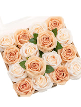 Cream & French Orange Artificial Flowers 16pcs Cream Silk Roses DIY Box