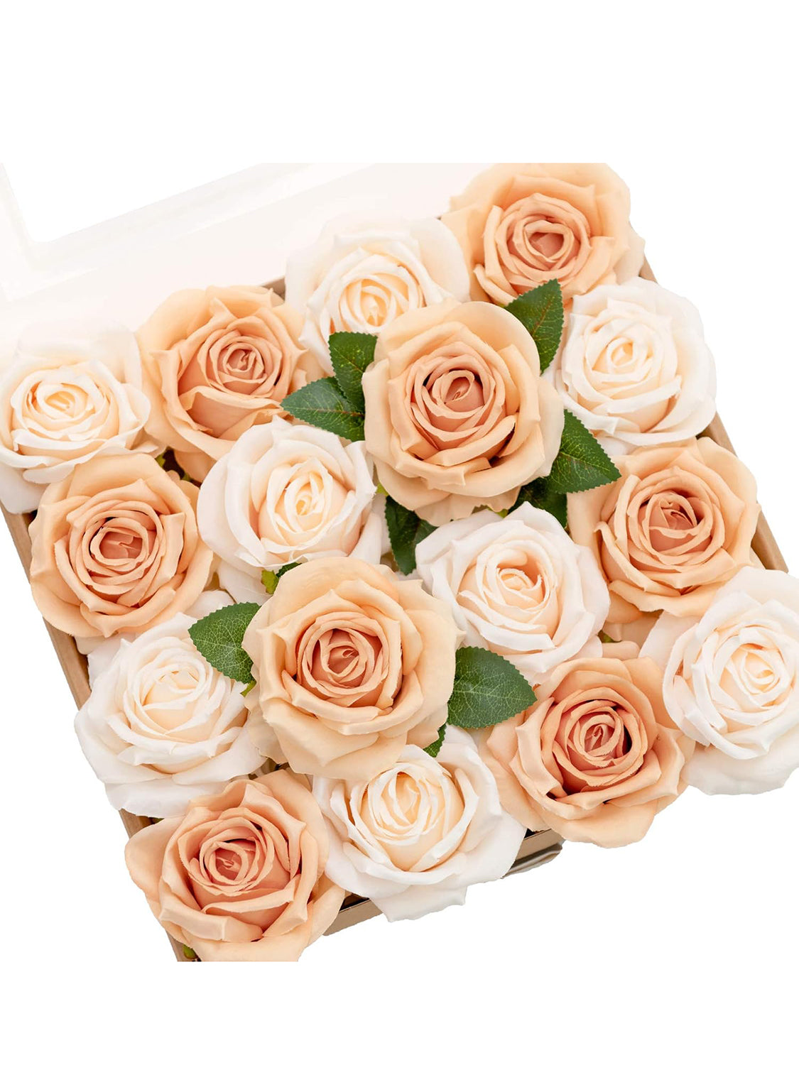 Cream & French Orange Artificial Flowers 16pcs Cream Silk Roses DIY Box