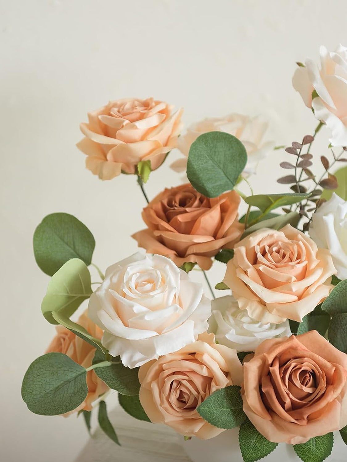 Cream & French Orange Artificial Flowers 16pcs Cream Silk Roses DIY Box