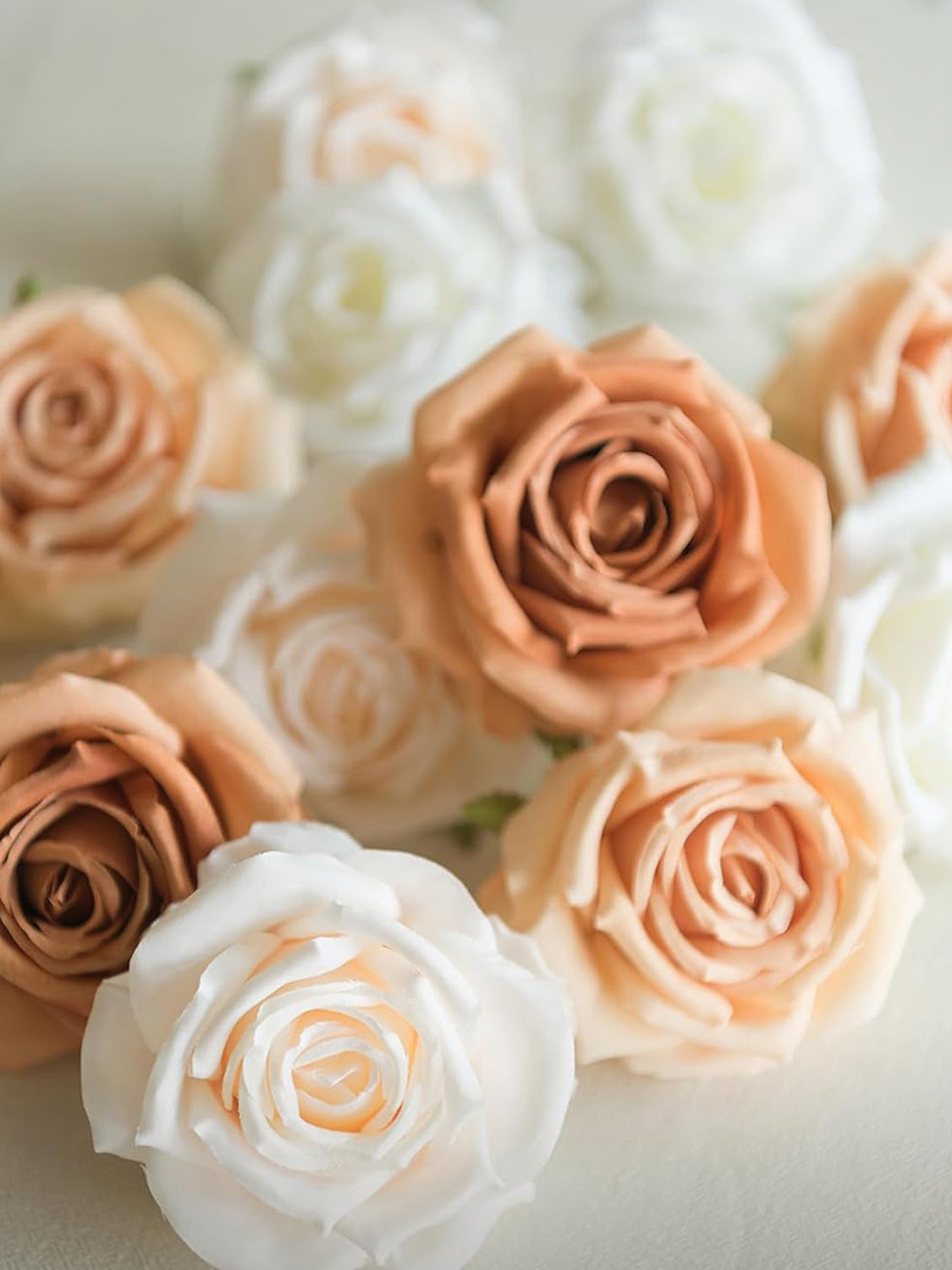 Cream & French Orange Artificial Flowers 16pcs Cream Silk Roses DIY Box
