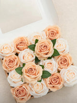 Cream & French Orange Artificial Flowers 16pcs Cream Silk Roses DIY Box