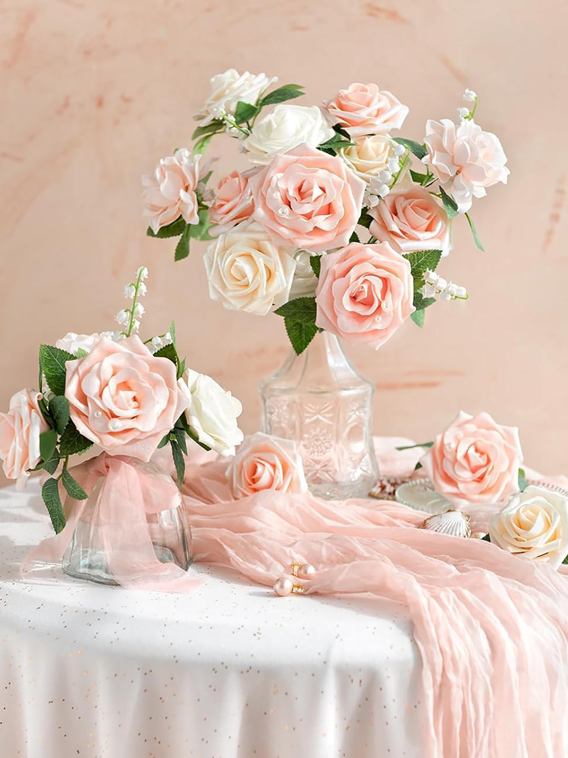Dusty Rose Artificial Flowers 16pcs Cream Silk Roses DIY Box