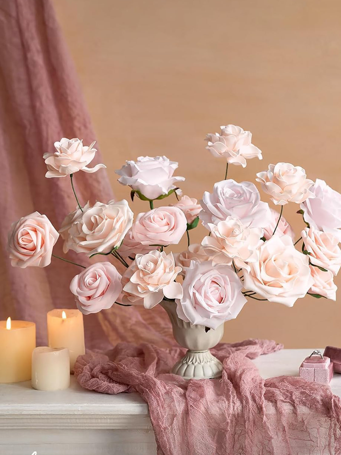 Dusty Rose Artificial Flowers 16pcs Cream Silk Roses DIY Box