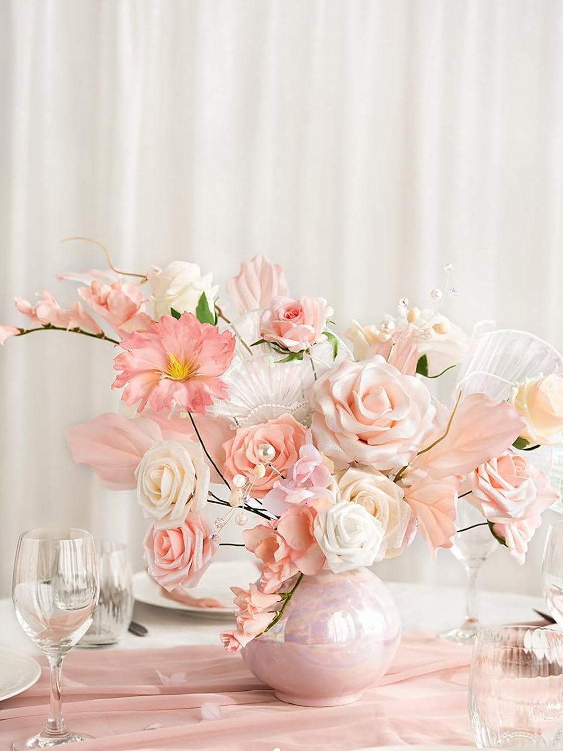 Dusty Rose Artificial Flowers 16pcs Cream Silk Roses DIY Box