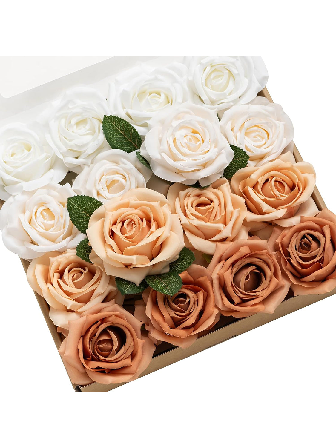 Ivory & Cream & French Orange & Burnt Orange Artificial Flowers 16pcs Cream Silk Roses DIY Box