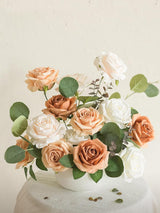 Ivory & Cream & French Orange & Burnt Orange Artificial Flowers 16pcs Cream Silk Roses DIY Box