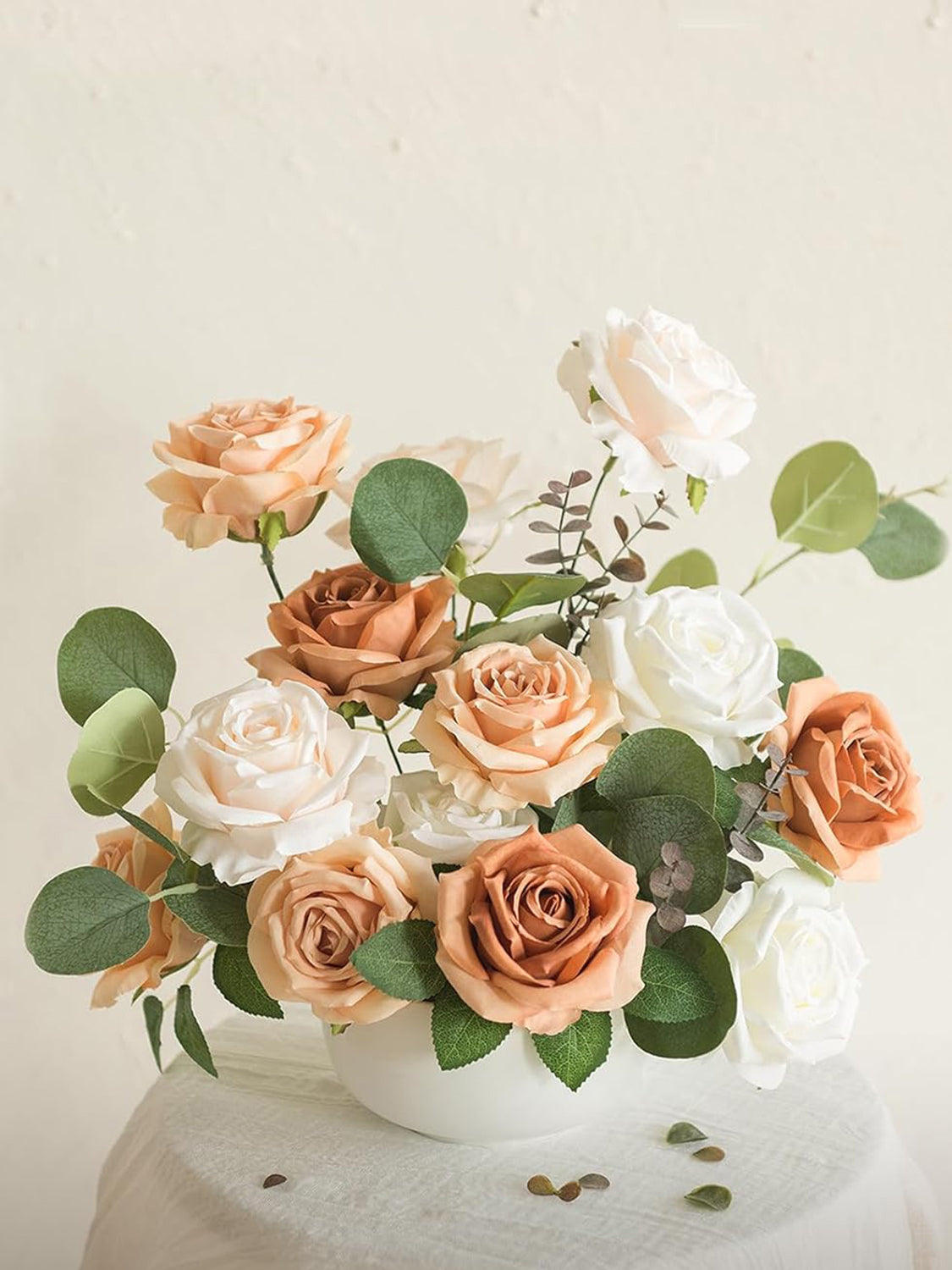 Ivory & Cream & French Orange & Burnt Orange Artificial Flowers 16pcs Cream Silk Roses DIY Box