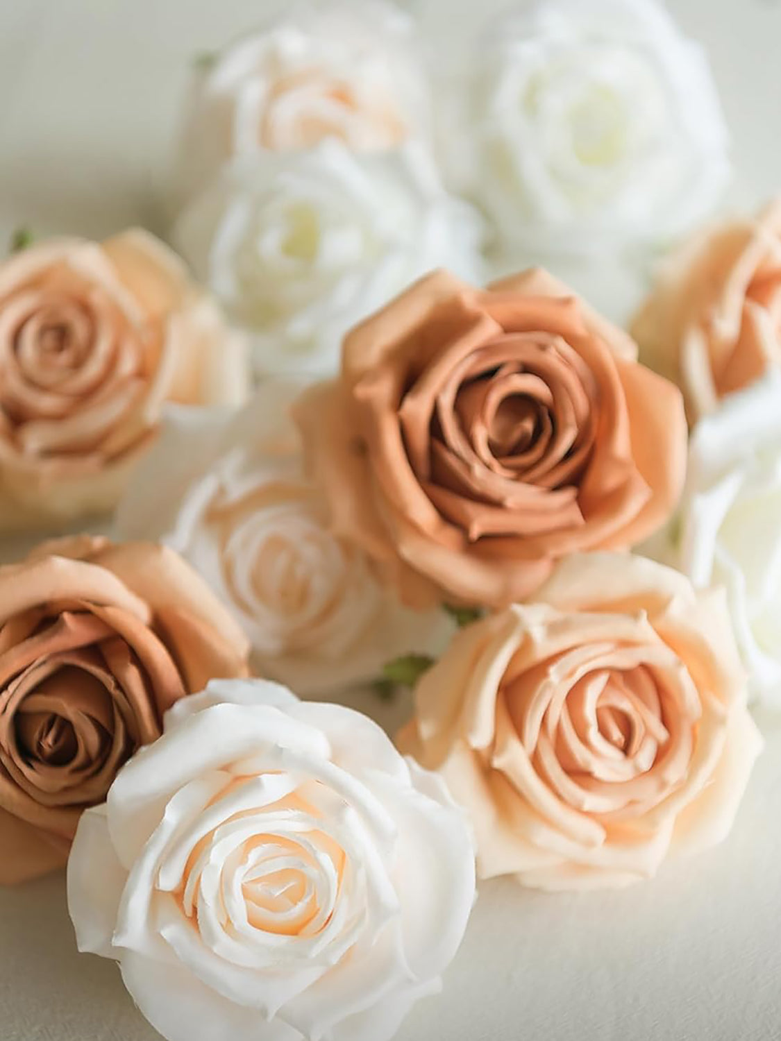 Ivory & Cream & French Orange & Burnt Orange Artificial Flowers 16pcs Cream Silk Roses DIY Box