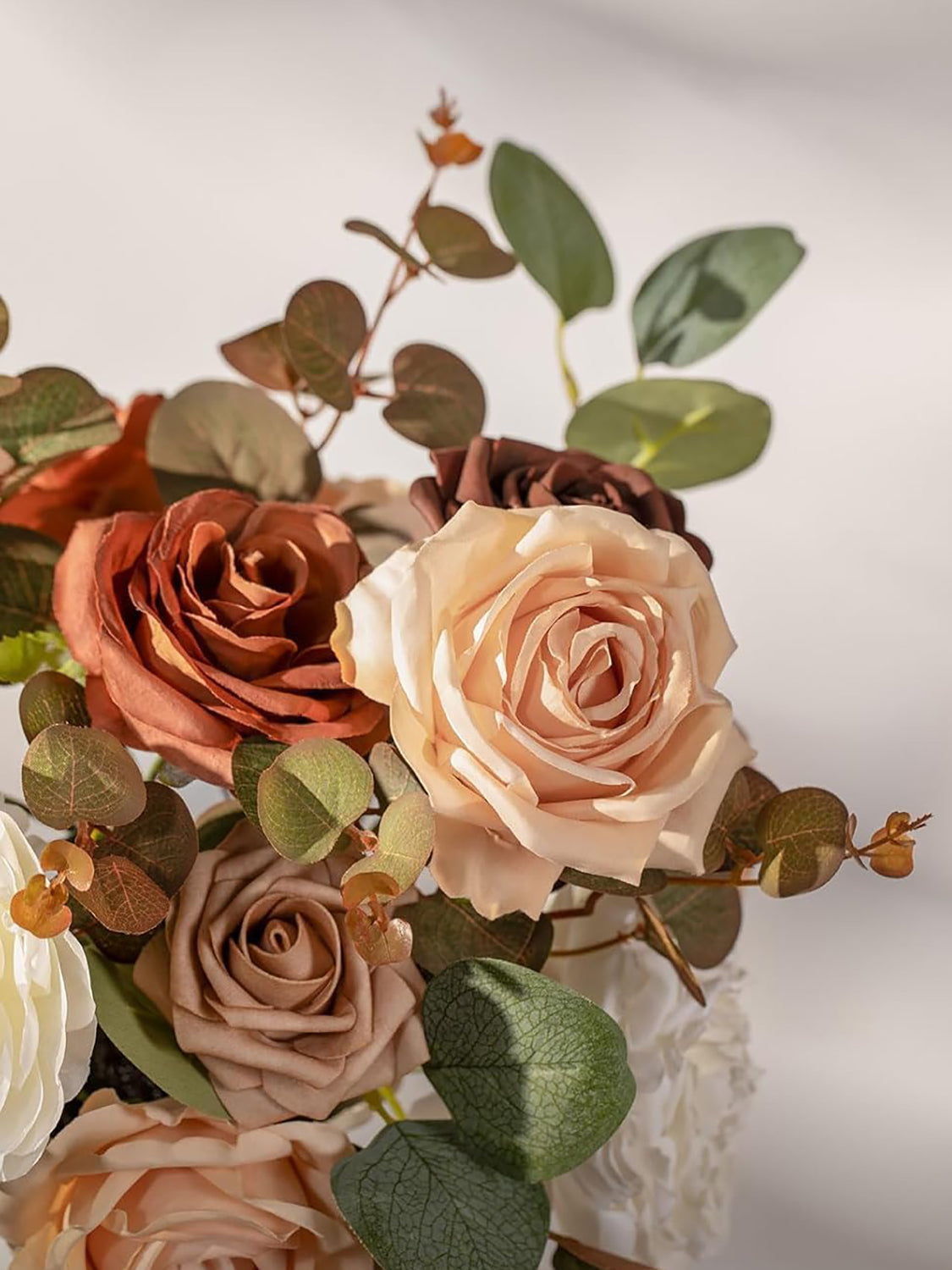 Ivory & Cream & French Orange & Burnt Orange Artificial Flowers 16pcs Cream Silk Roses DIY Box