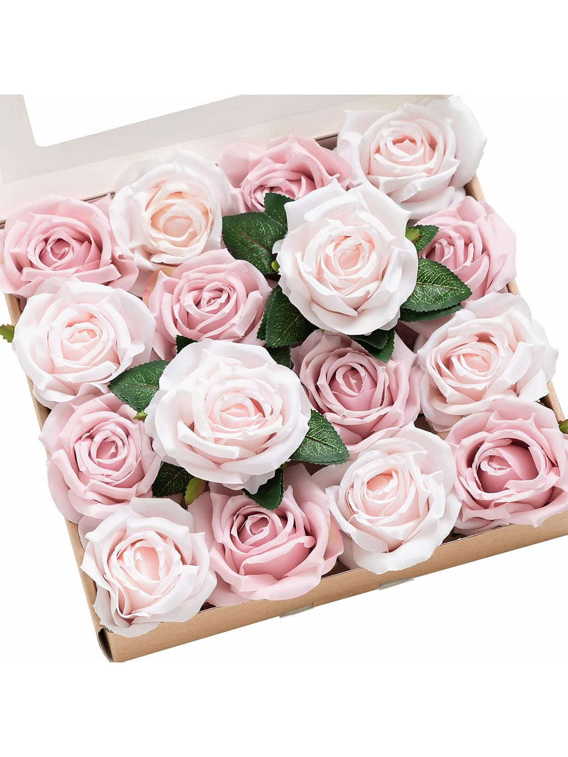 Pale Pink & Shabby Blush Artificial Flowers 16pcs Cream Silk Roses DIY Box