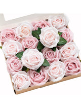 Pale Pink & Shabby Blush Artificial Flowers 16pcs Cream Silk Roses DIY Box