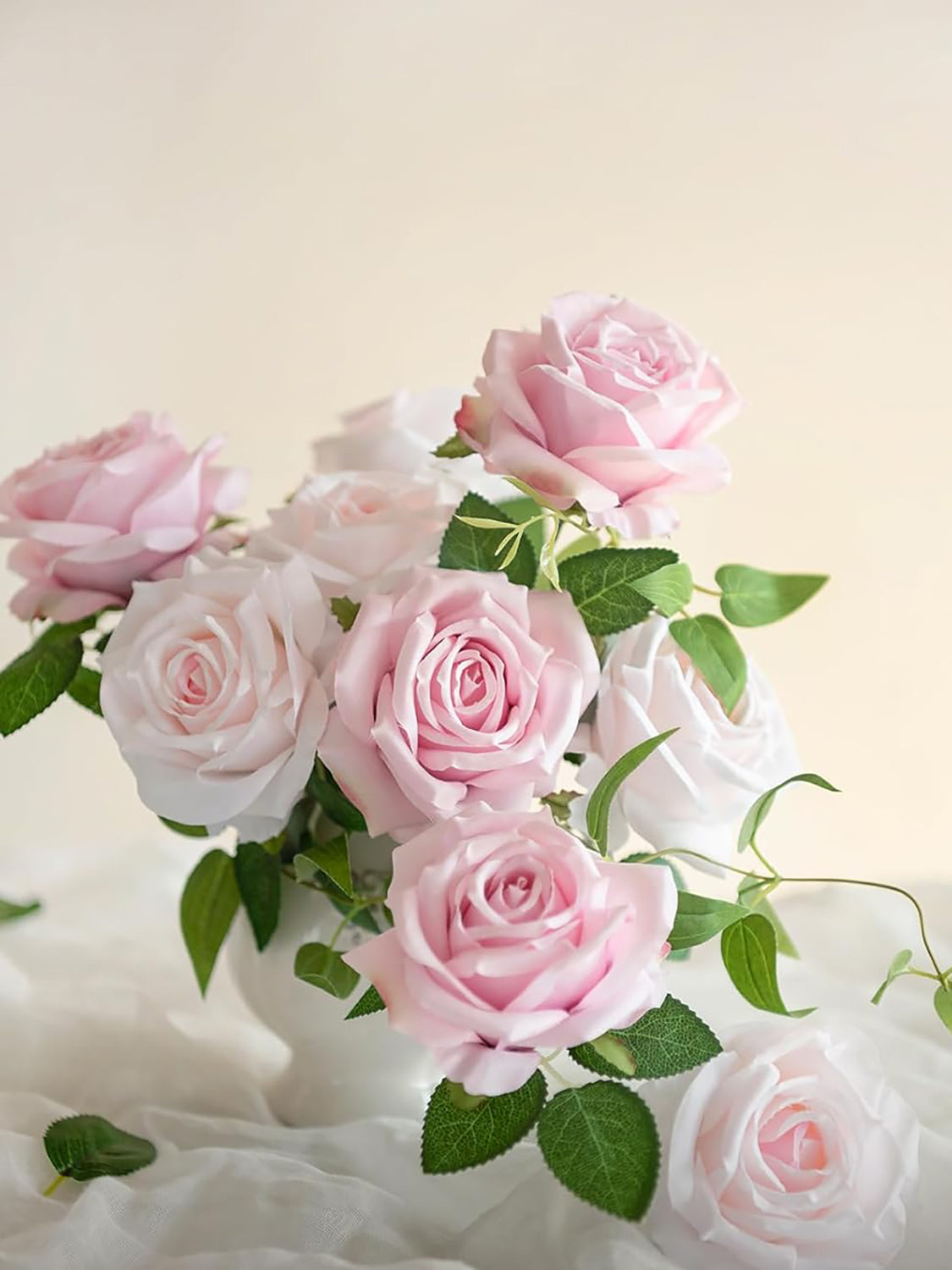 Pale Pink & Shabby Blush Artificial Flowers 16pcs Cream Silk Roses DIY Box