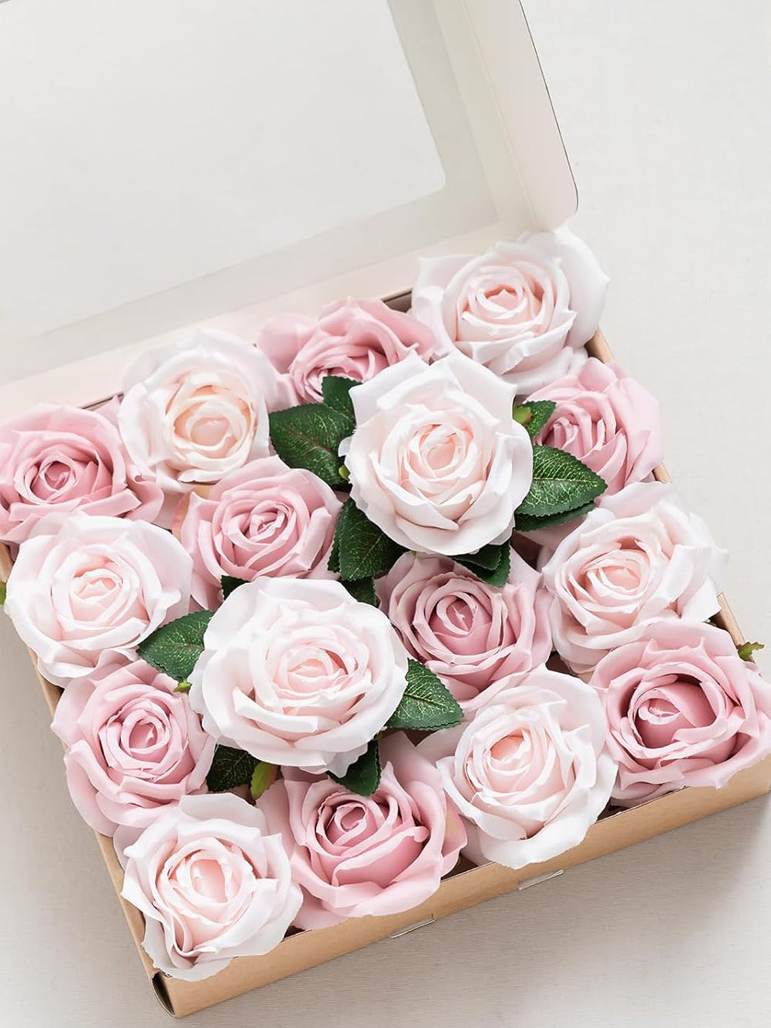 Pale Pink & Shabby Blush Artificial Flowers 16pcs Cream Silk Roses DIY Box