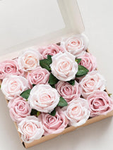 Pale Pink & Shabby Blush Artificial Flowers 16pcs Cream Silk Roses DIY Box