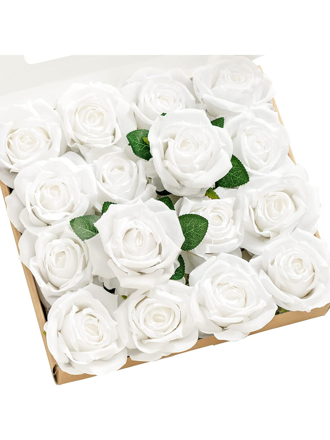 White Artificial Flowers 16pcs Cream Silk Roses DIY Box