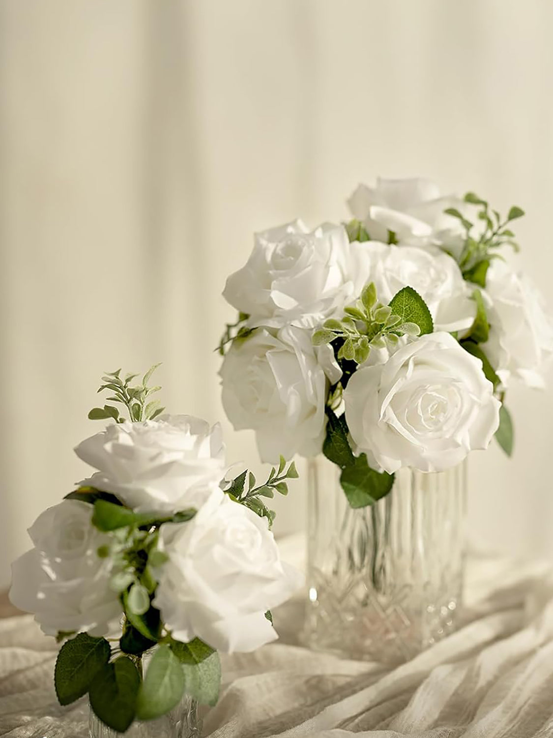 White Artificial Flowers 16pcs Cream Silk Roses DIY Box