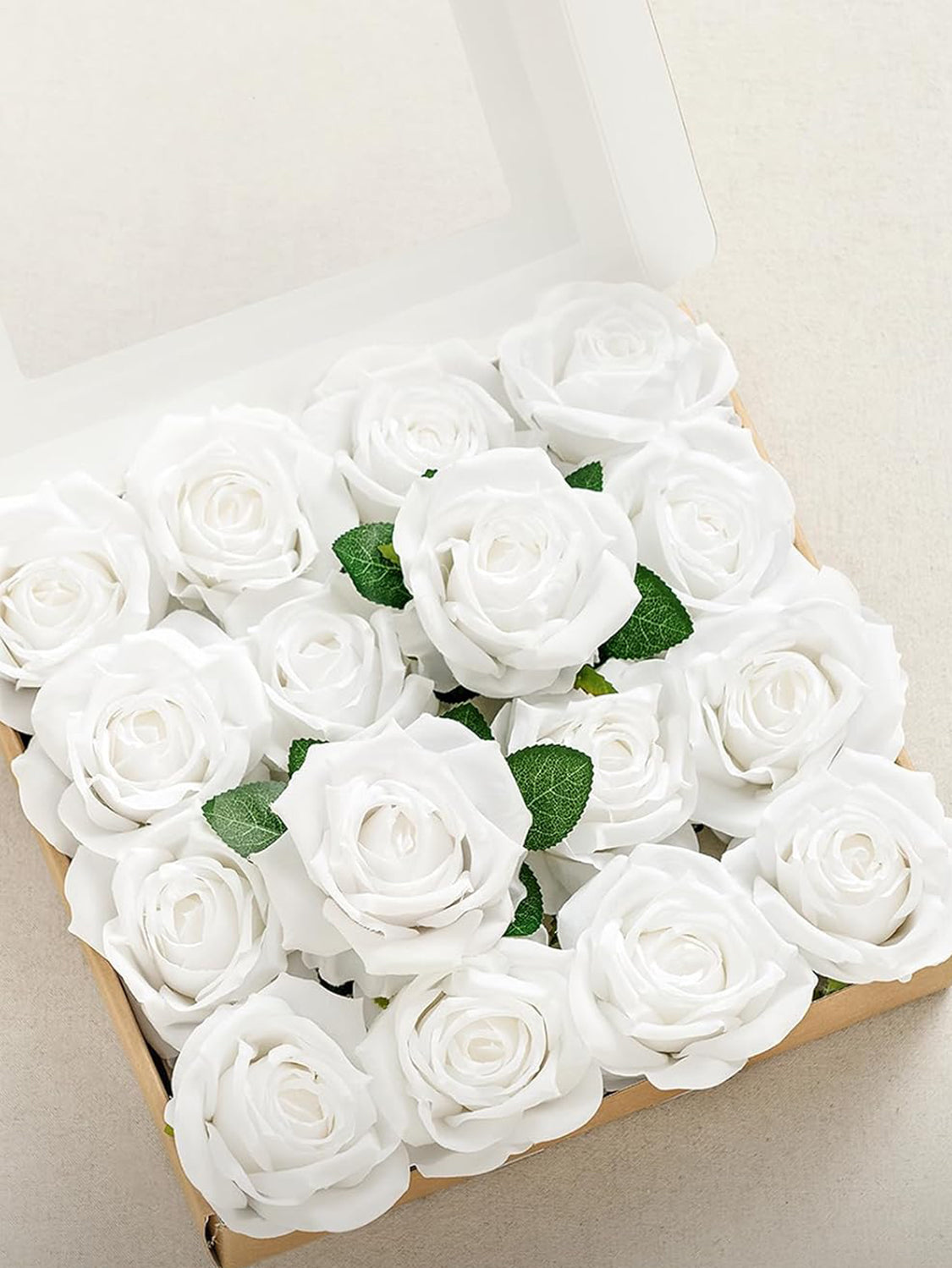 White Artificial Flowers 16pcs Cream Silk Roses DIY Box