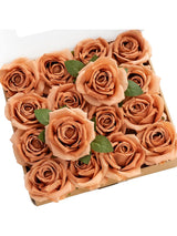 Burnt Orange Artificial Flowers 16pcs Cream Silk Roses DIY Box