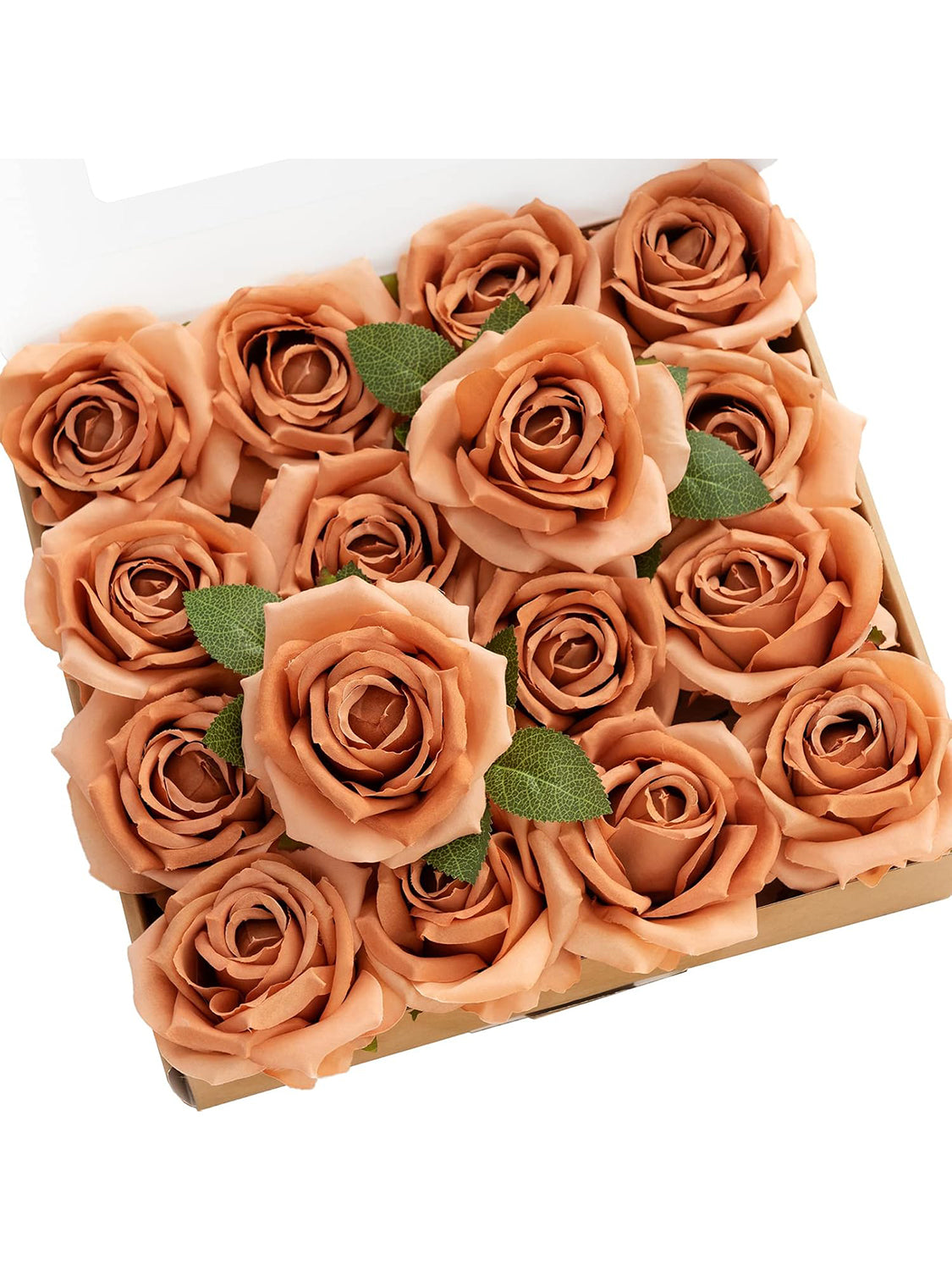 Burnt Orange Artificial Flowers 16pcs Cream Silk Roses DIY Box