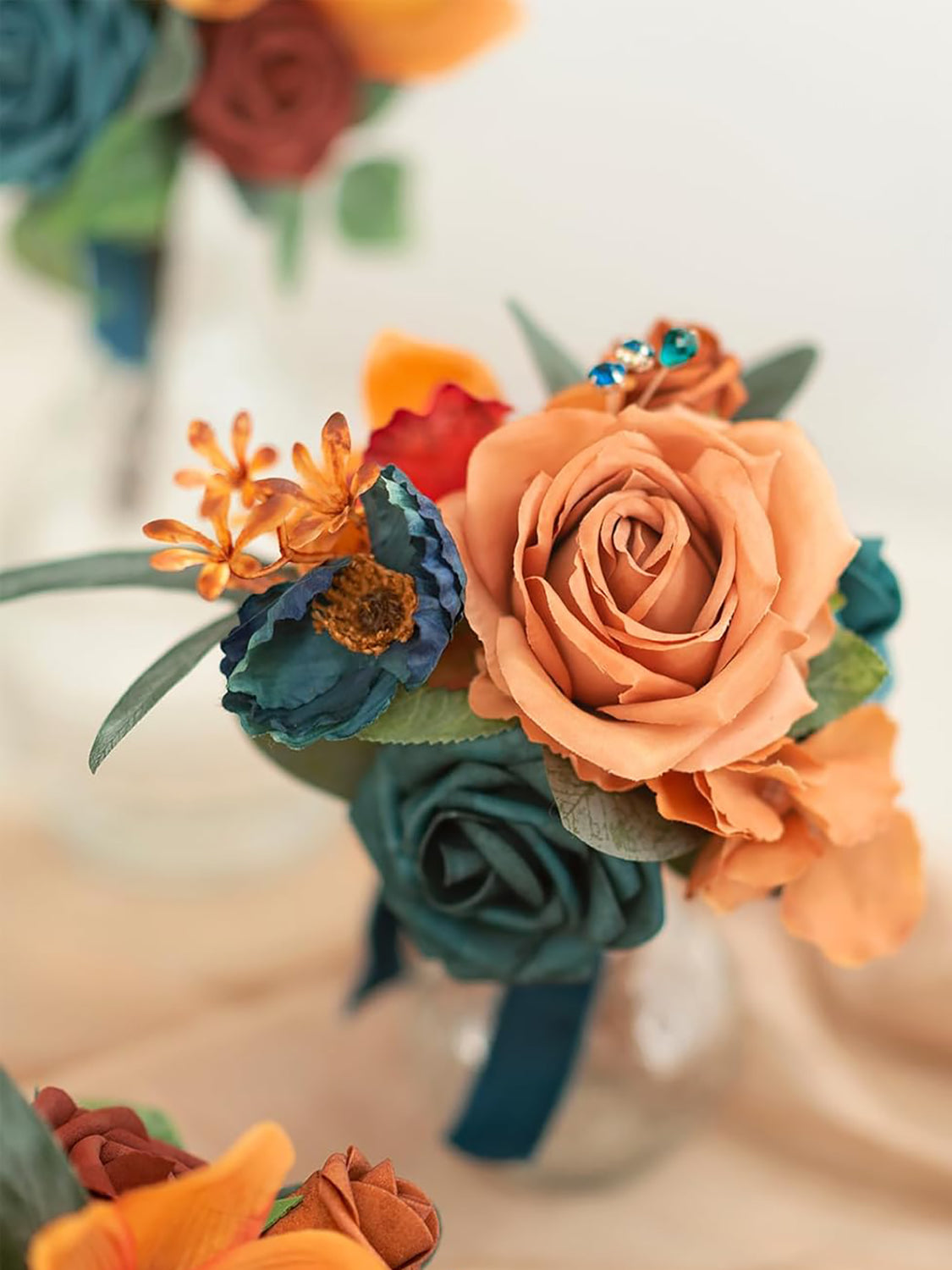 Burnt Orange Artificial Flowers 16pcs Cream Silk Roses DIY Box