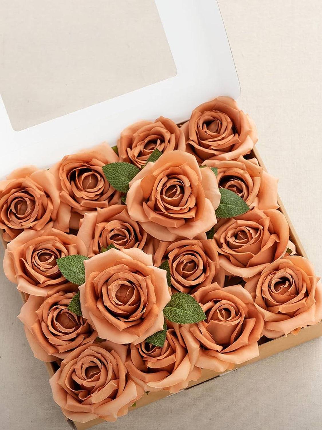Burnt Orange Artificial Flowers 16pcs Cream Silk Roses DIY Box