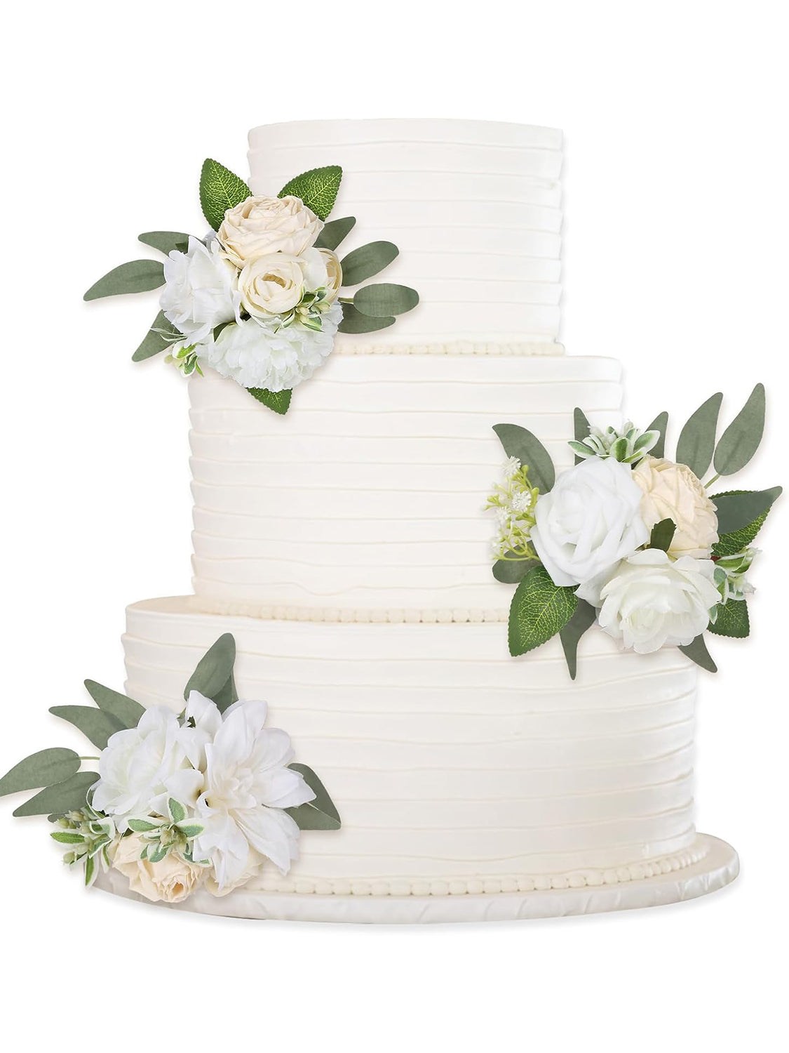 White Green Wedding Cake Toppers Floral Decorations 3Pcs