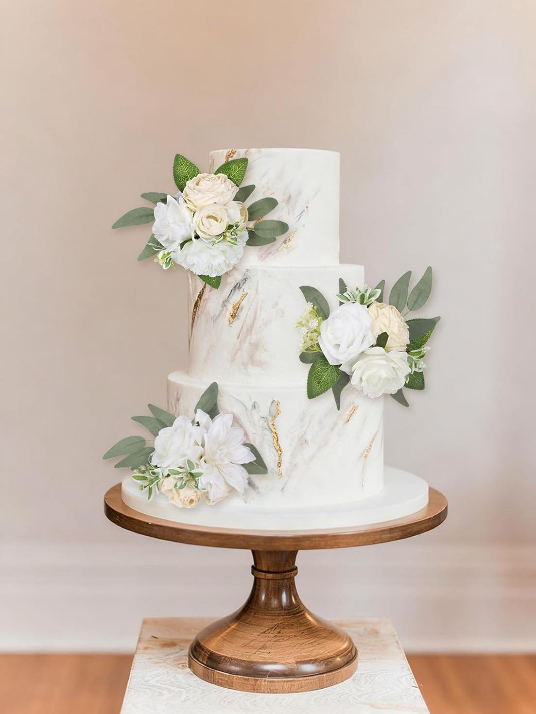 White Green Wedding Cake Toppers Floral Decorations 3Pcs