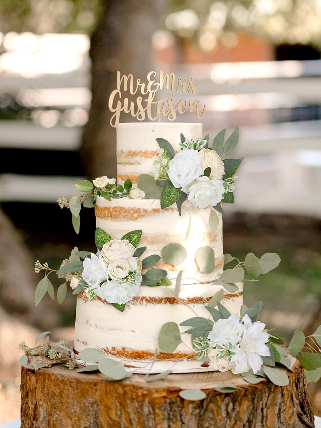 White Green Wedding Cake Toppers Floral Decorations 3Pcs