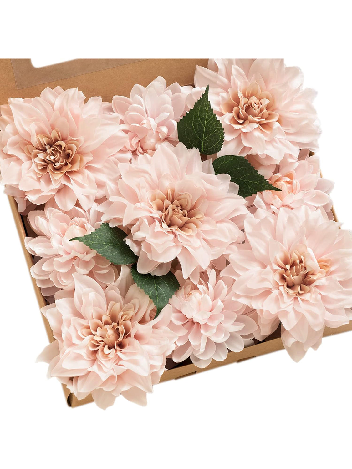 Blush Artificial Flowers 9pcs Silk Dahlia 5.5"/4.5" DIY Box