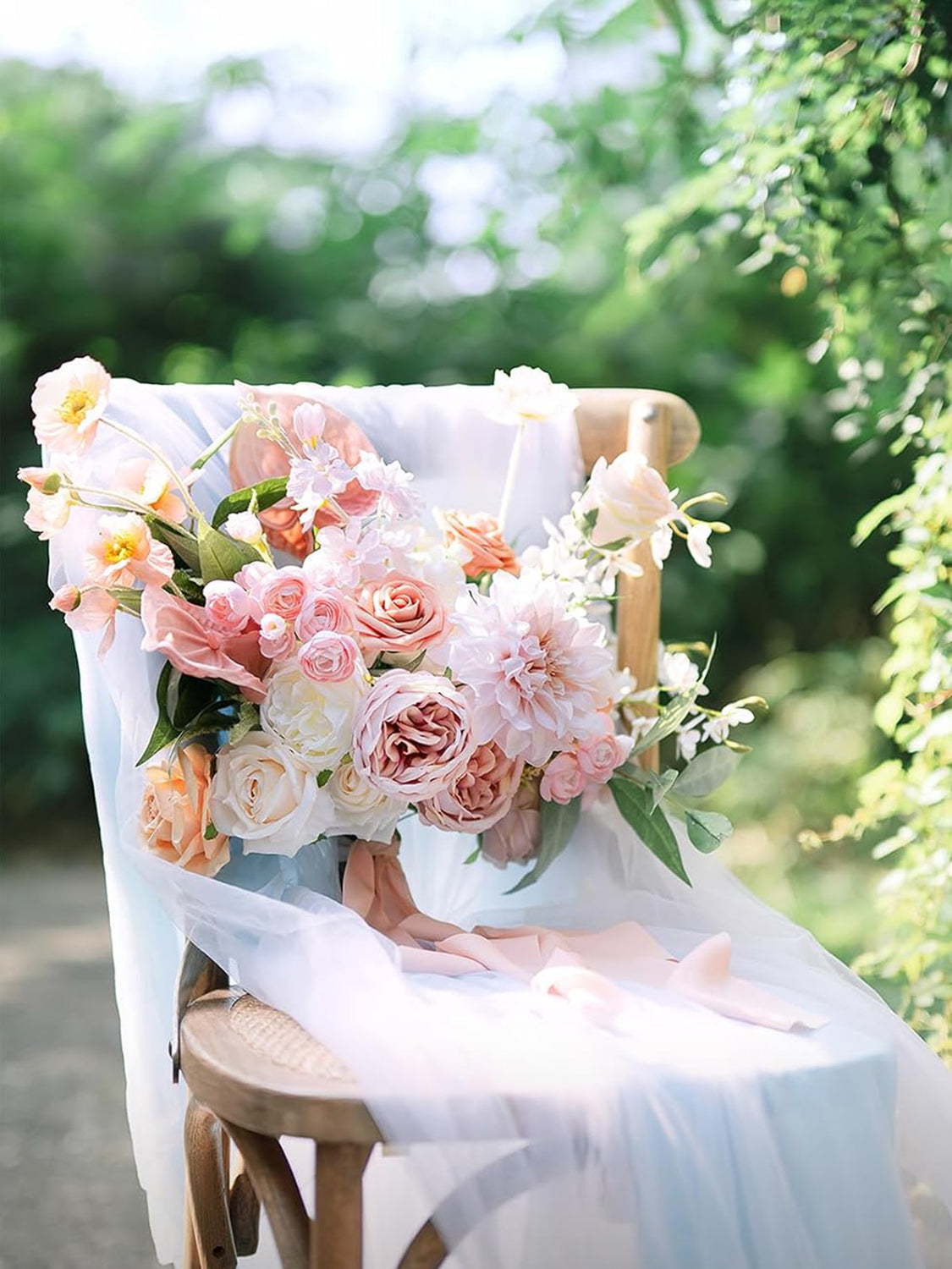 Blush Artificial Flowers 9pcs Silk Dahlia 5.5"/4.5" DIY Box