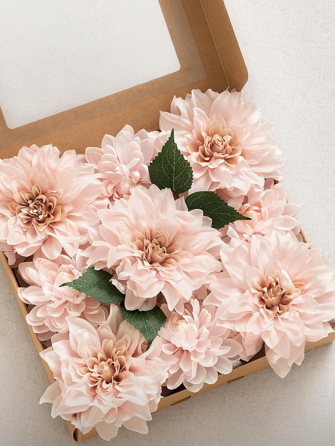 Blush Artificial Flowers 9pcs Silk Dahlia 5.5"/4.5" DIY Box