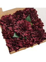 Burgundy Artificial Flowers 9pcs Silk Dahlia 5.5"/4.5" DIY Box