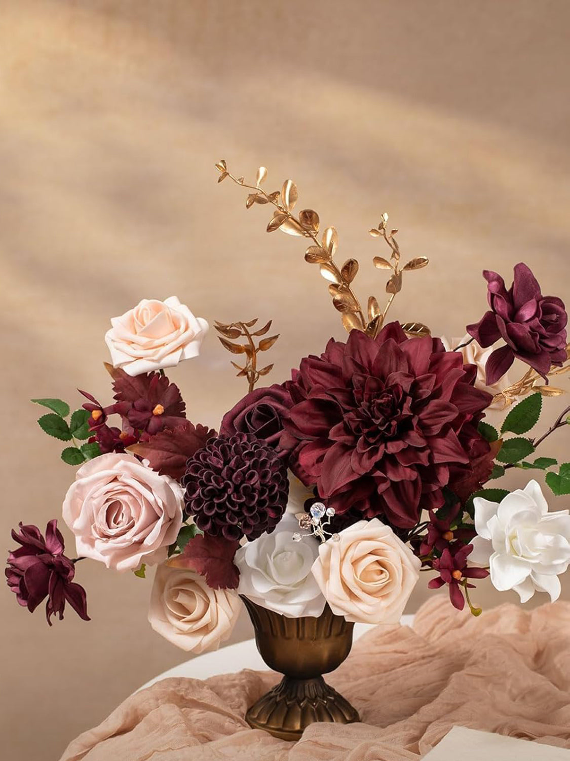 Burgundy Artificial Flowers 9pcs Silk Dahlia 5.5"/4.5" DIY Box