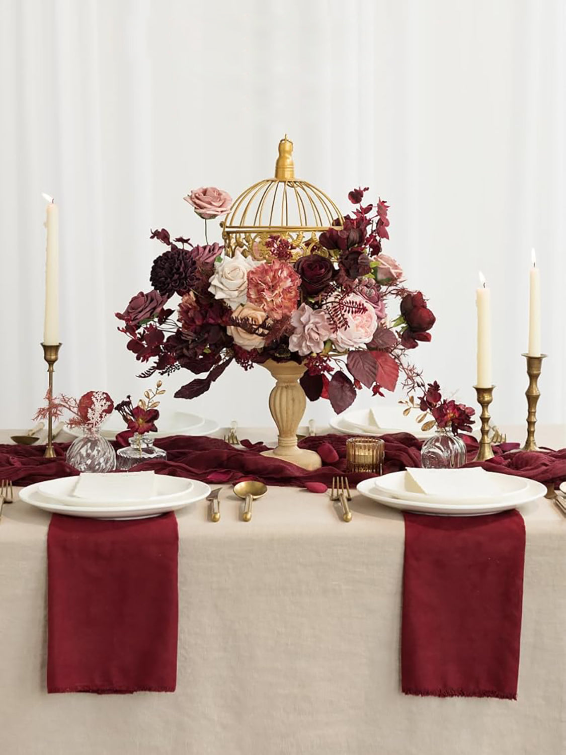 Burgundy Artificial Flowers 9pcs Silk Dahlia 5.5"/4.5" DIY Box