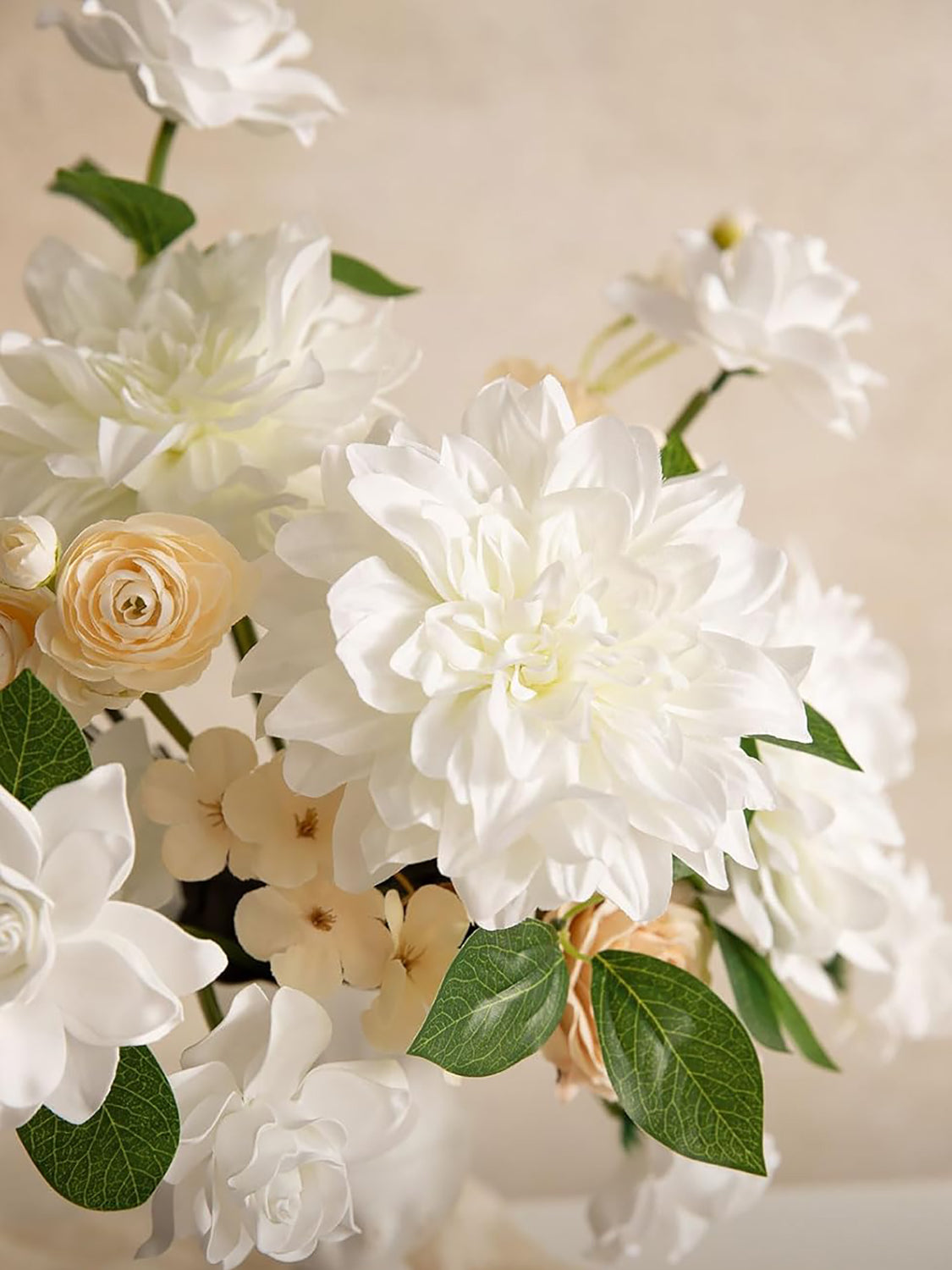 Ivory Artificial Flowers 9pcs Silk Dahlia 5.5"/4.5" DIY Box