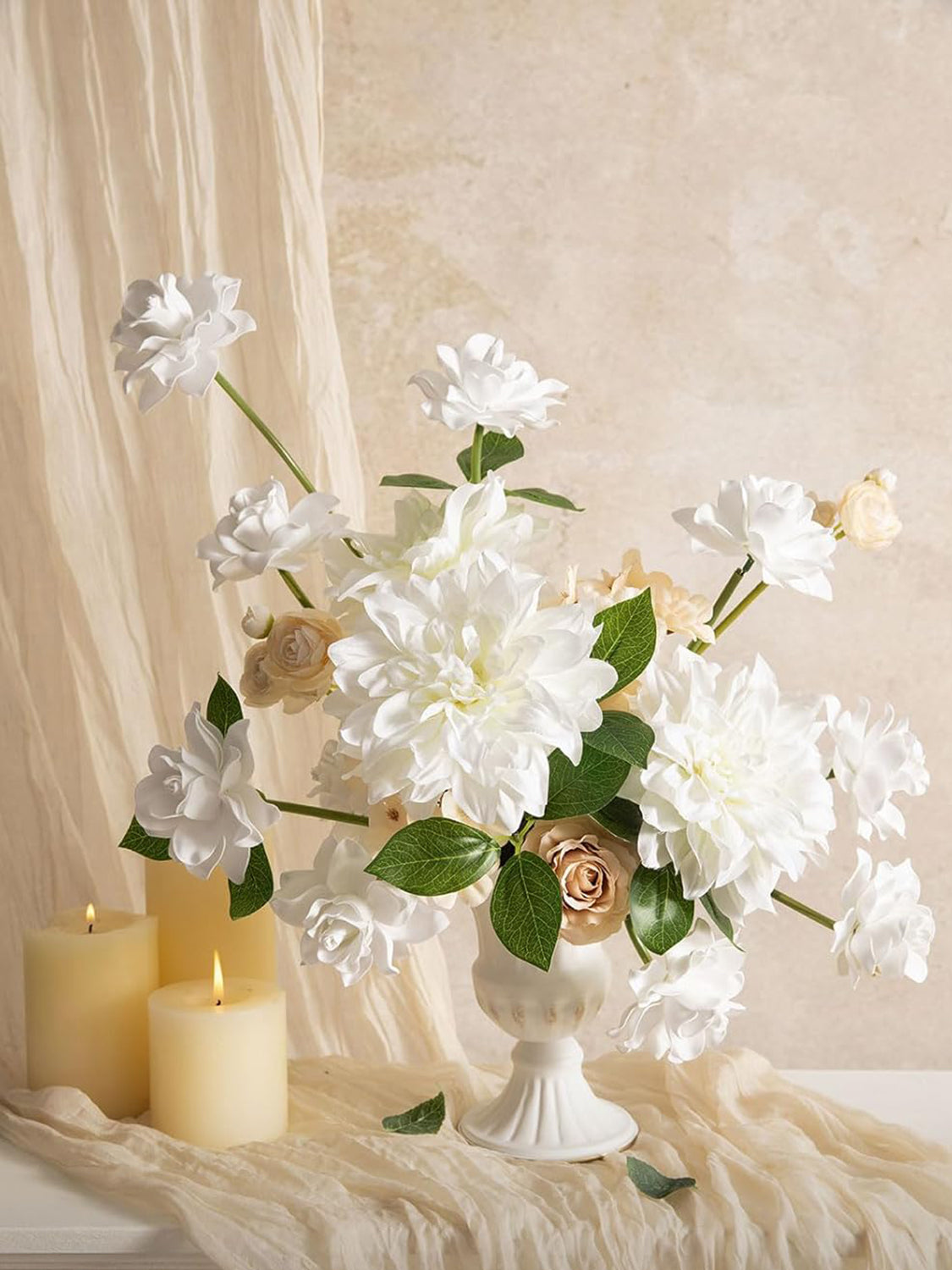 Ivory Artificial Flowers 9pcs Silk Dahlia 5.5"/4.5" DIY Box