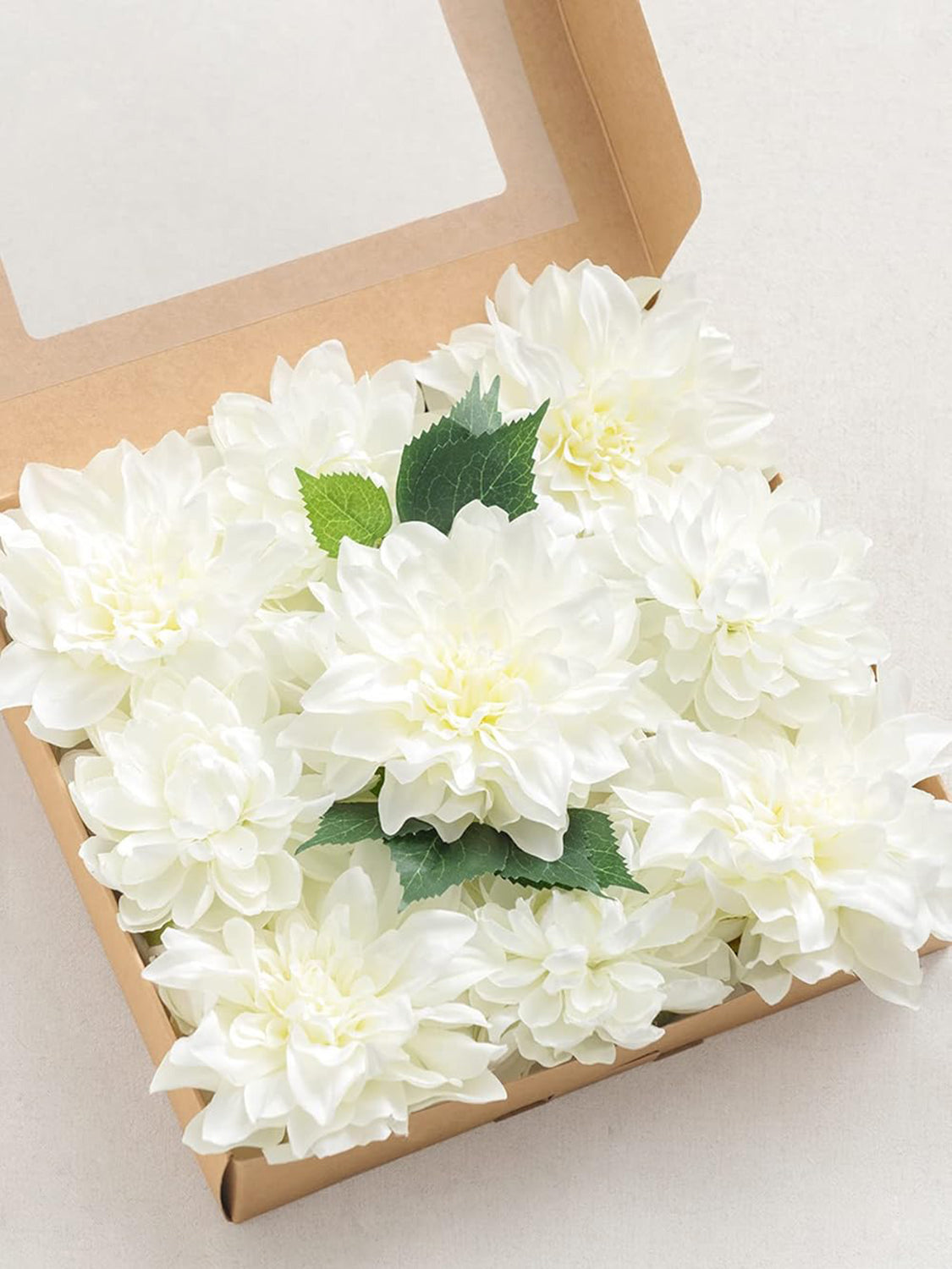 Ivory Artificial Flowers 9pcs Silk Dahlia 5.5"/4.5" DIY Box