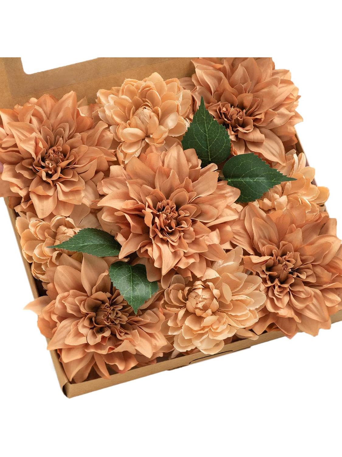 Sunset Terracotta Artificial Flowers 9pcs Silk Dahlia 5.5"/4.5" DIY Box