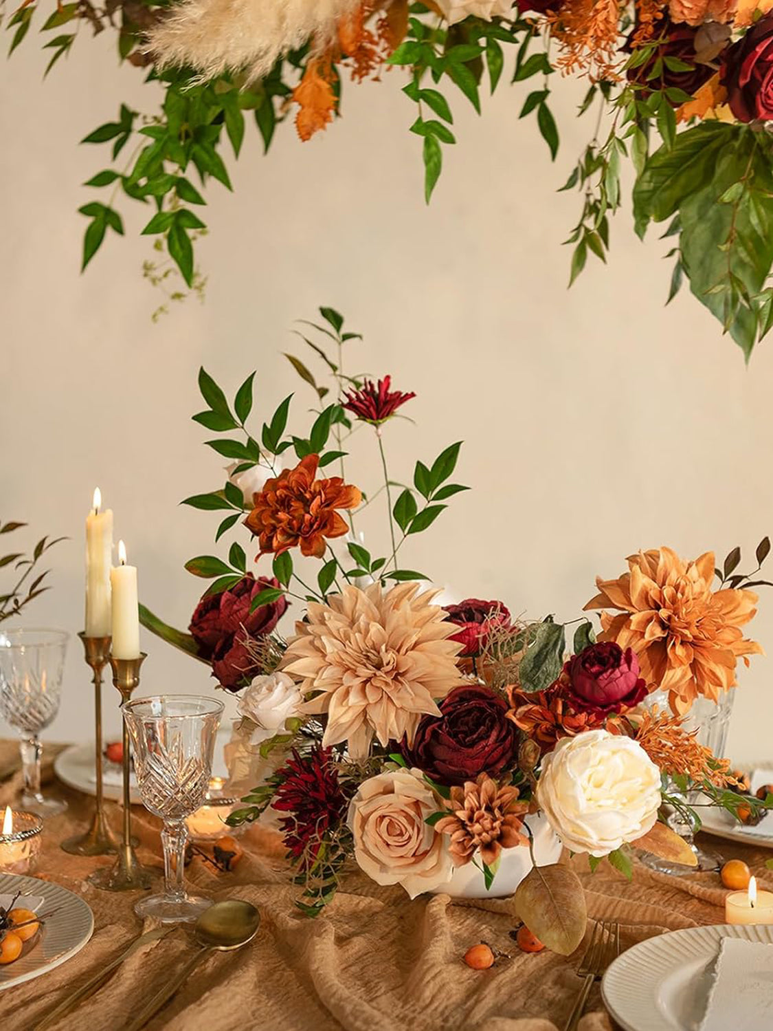 Sunset Terracotta Artificial Flowers 9pcs Silk Dahlia 5.5"/4.5" DIY Box
