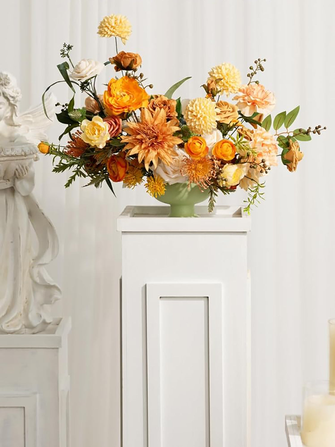 Sunset Terracotta Artificial Flowers 9pcs Silk Dahlia 5.5"/4.5" DIY Box
