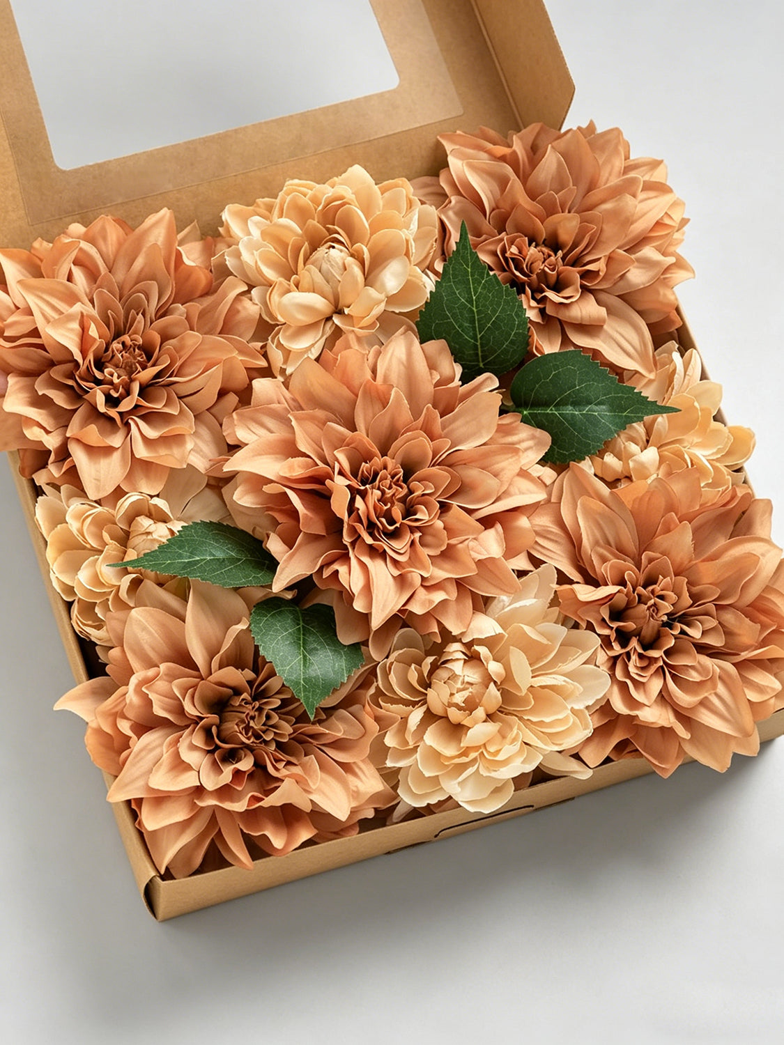 Sunset Terracotta Artificial Flowers 9pcs Silk Dahlia 5.5"/4.5" DIY Box
