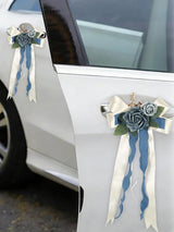 Blue 4PCS Wedding Car Door Handle Decorative Flowers