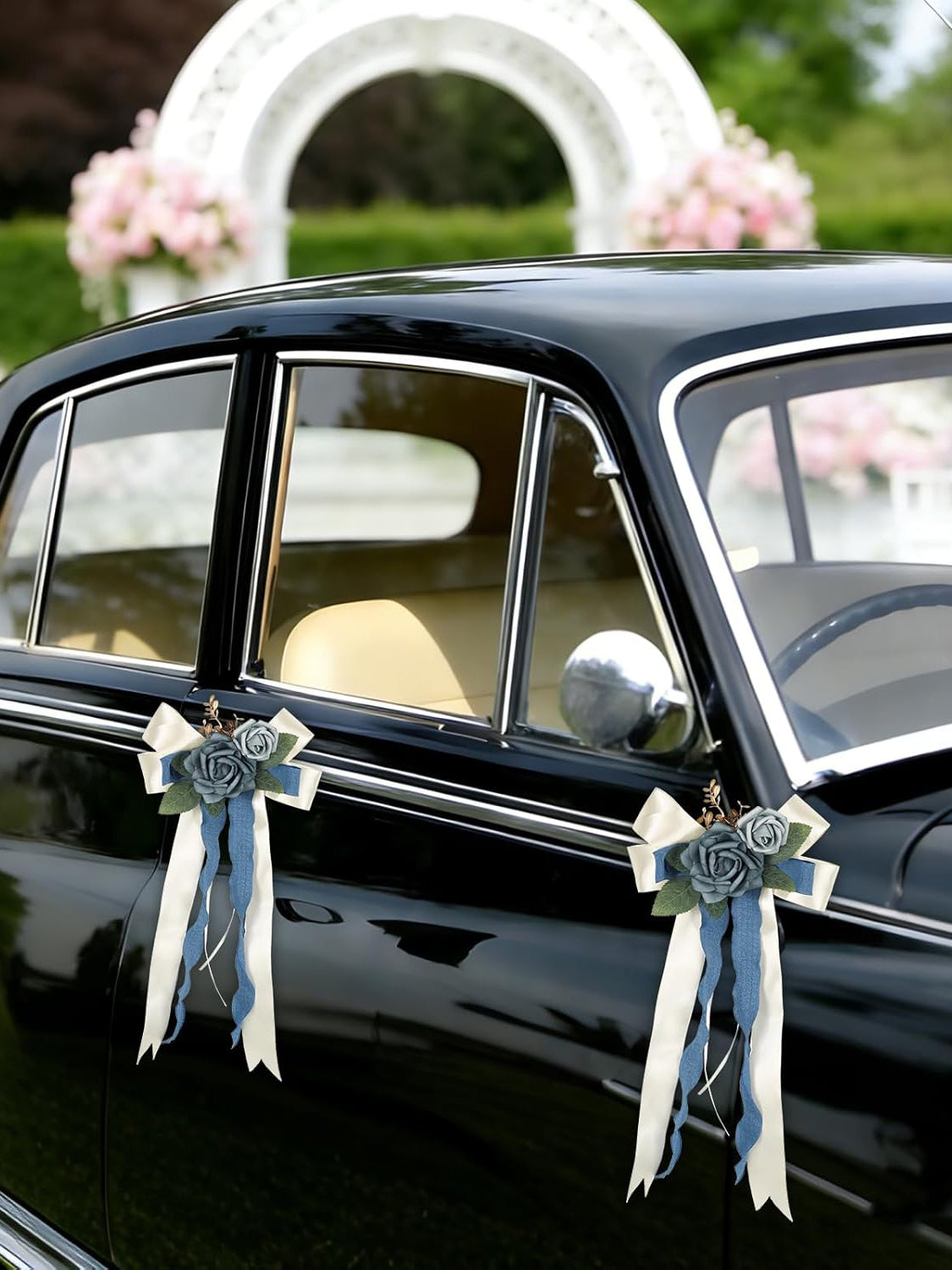 Blue 4PCS Wedding Car Door Handle Decorative Flowers